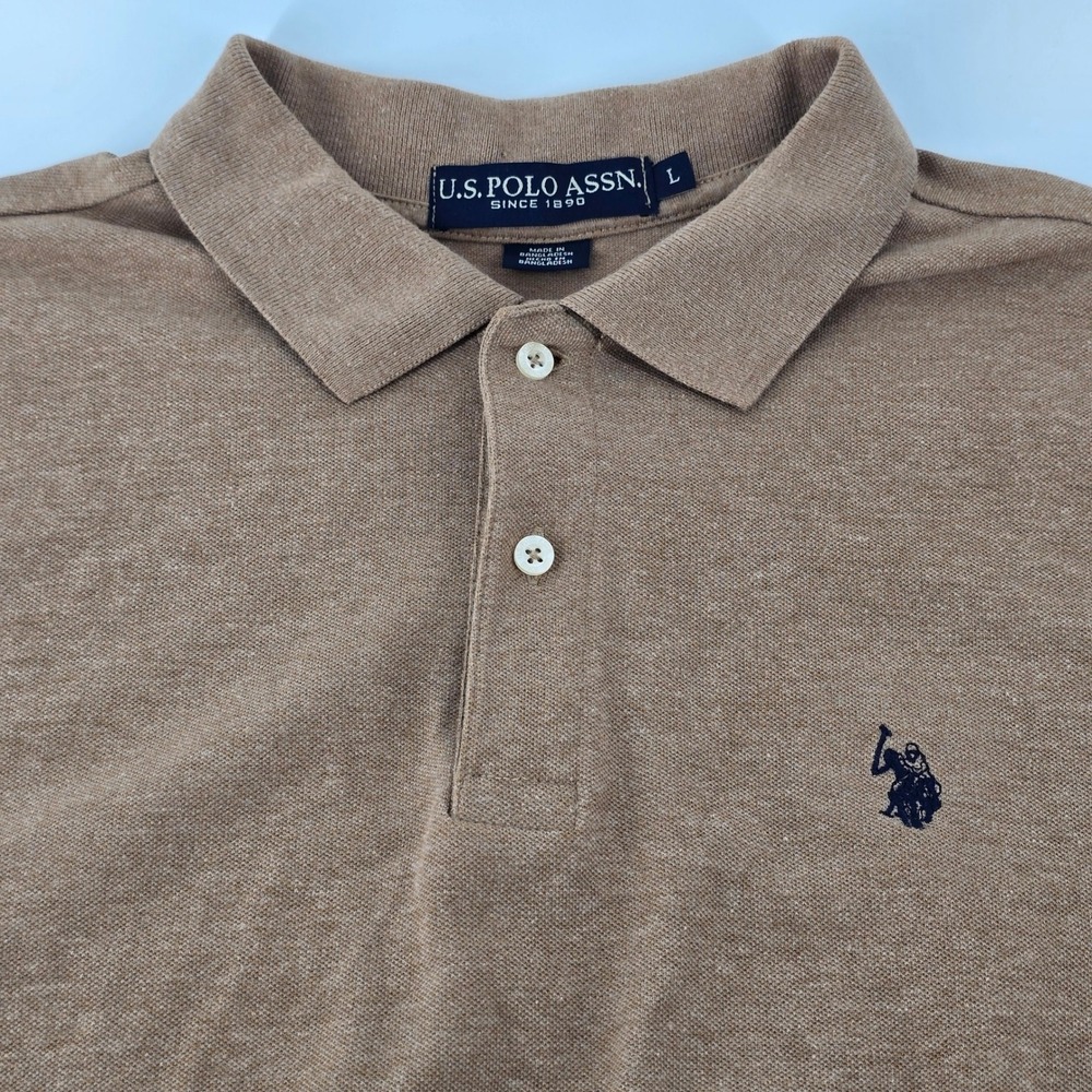 U.S. Polo Assn. Polo Shirt Men Large Brown Short Sleeve Heathered. PLEASE READ - Picture 2 of 15